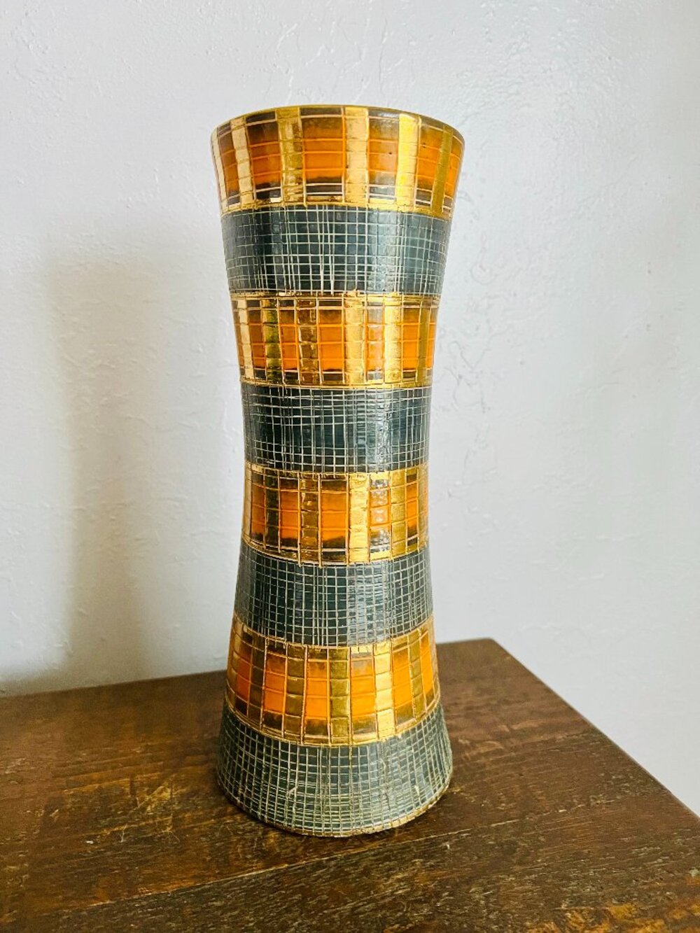 Vintage Orange and Gray Sgraffito Aldo Londi Bitossi Italian Vase